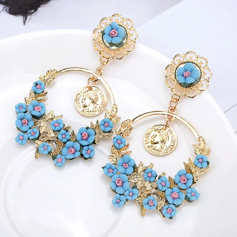 Fashion    New  Earrings Retro Pastoral Fresh Flowers Large Earrings