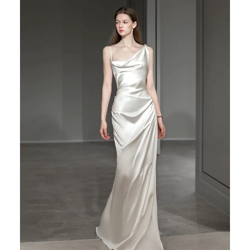 

Элегантное легкое свадебное платье асимметричного кроя с одним открытым плечом, модное, с завышенной талией, для свадьбы на открытом воздухе/на лугу