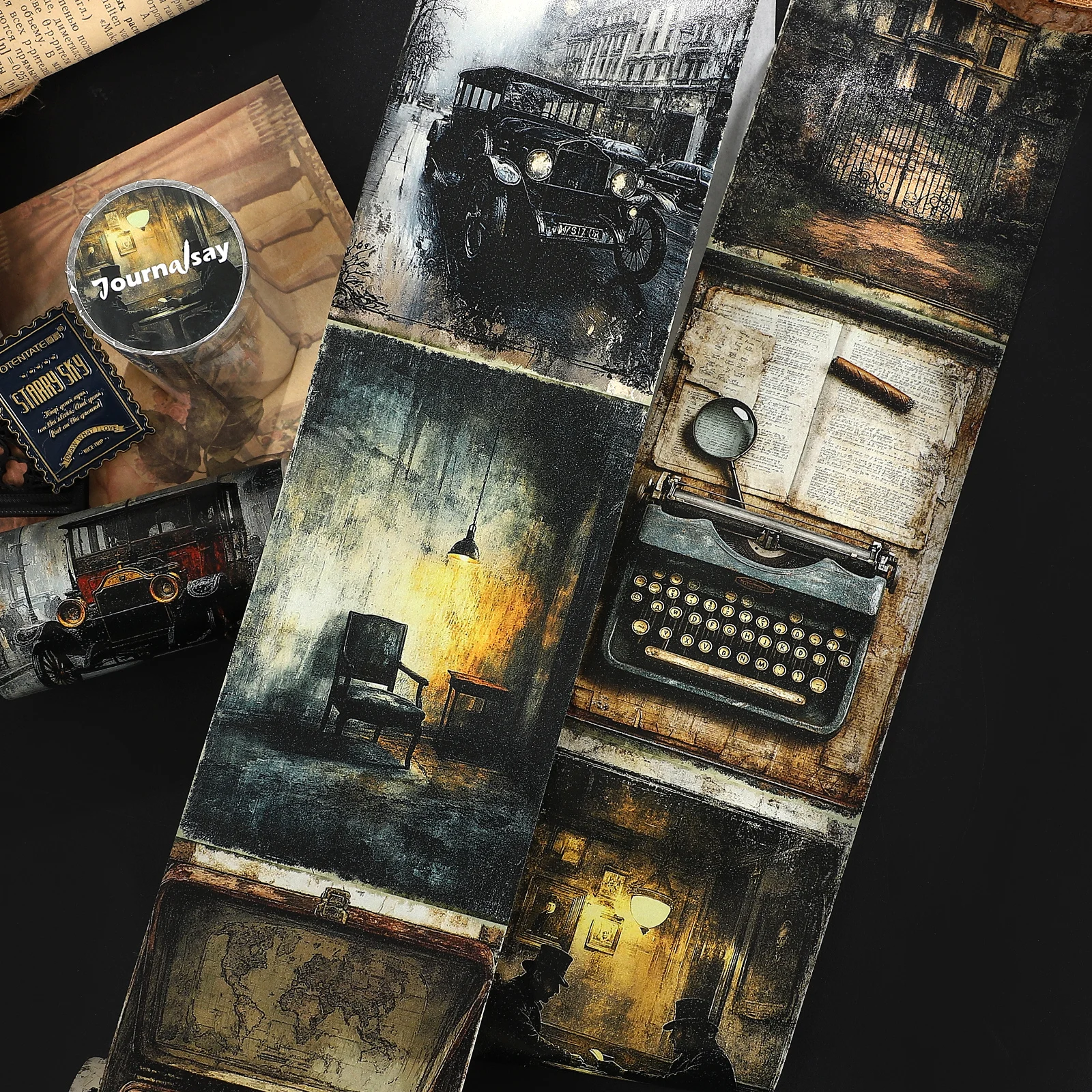 

80mm*205cm Vintage Detective Character Landscape Washi Tape Creative DIY Journal Material Collage Scrapbook Stationery