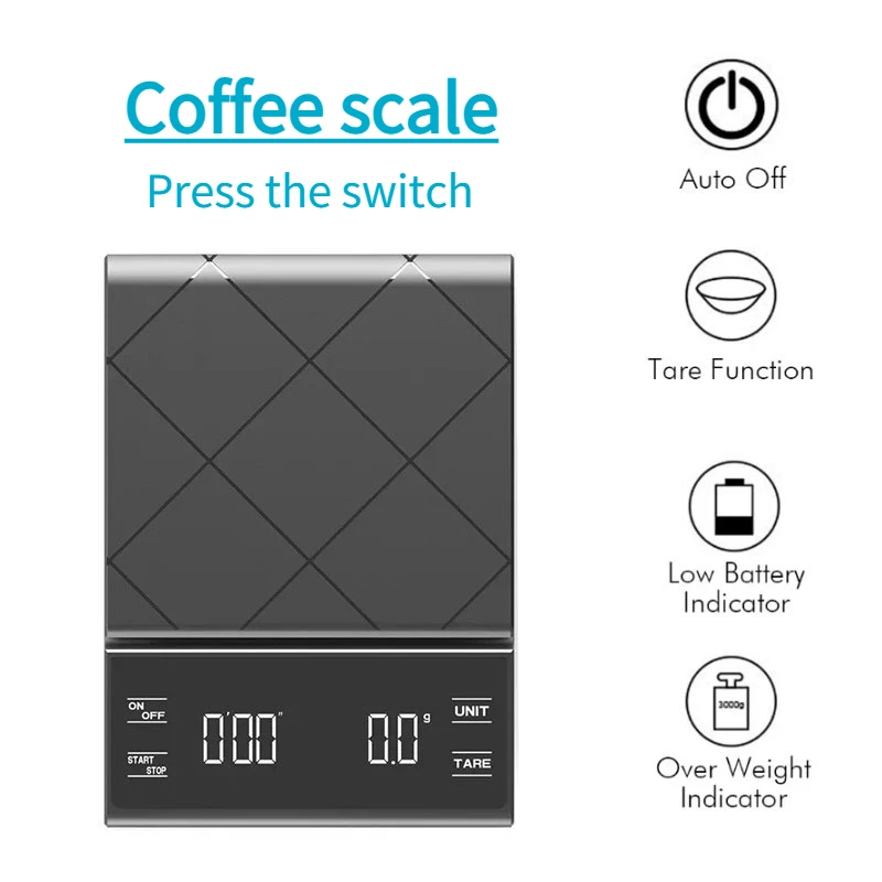 Digital Kitchen Weight Grams Electronic Balance High Precision Coffee Scale Portable With Timer Food Espresso Tools