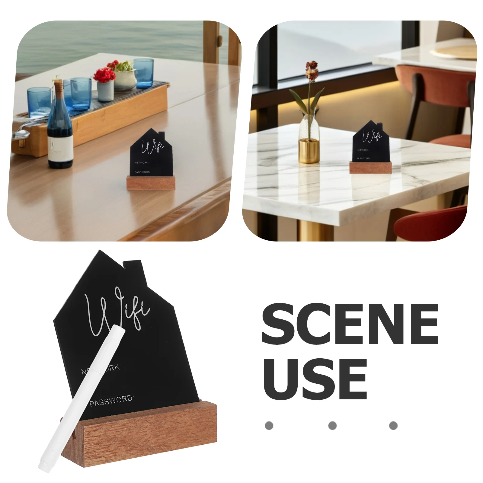 شكل واي فاي كلمة المرور تسجيل للكتابة قابل للمسح سبورة خشبية المنزل غرفة الضيوف عرض لوحة تسجيل واي فاي أنيقة #3