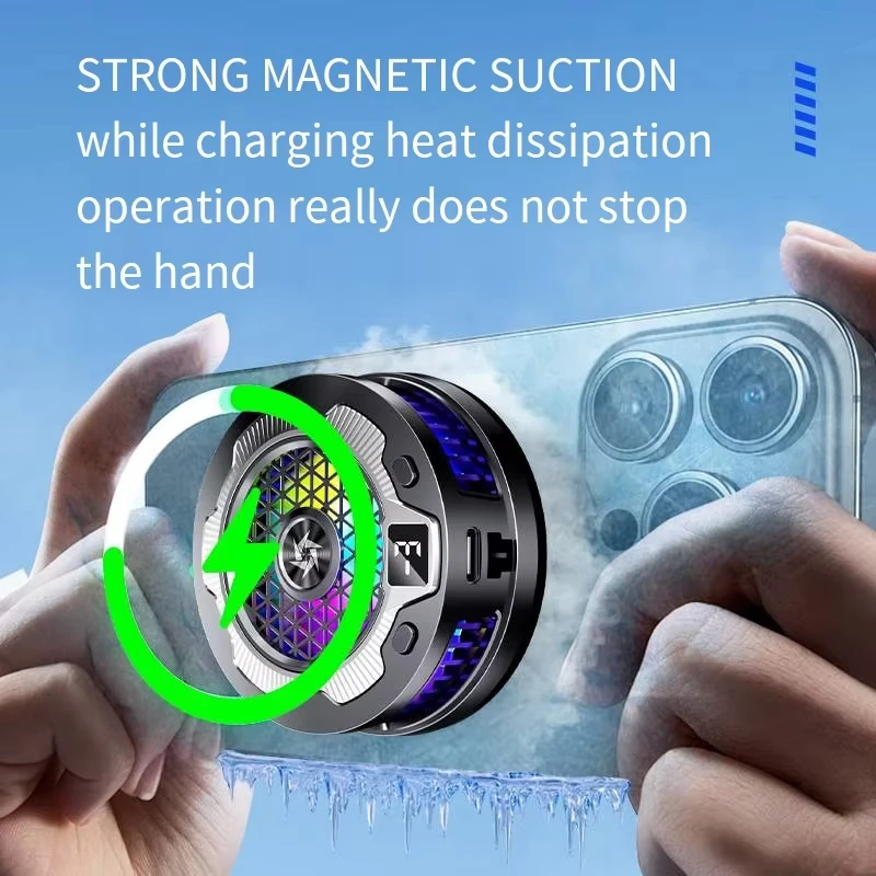 Wireless Charging Magnetic Phone Cooler For iPhone15, 14, 13, 12, 11 S24Ultra Back Clamped Phone Cooling Fan Game Cooling