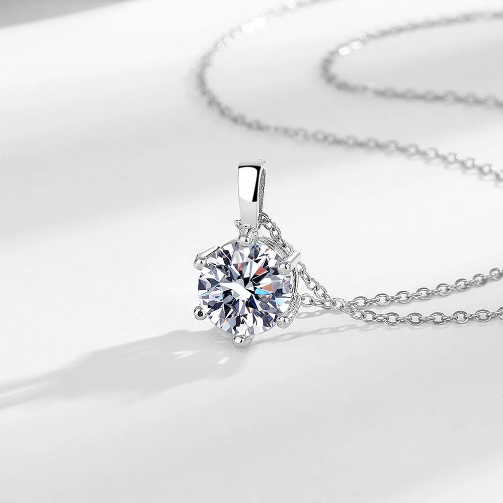 

925 Sterling Silver Necklace Pendant Simple 5A Zircon six Claw for Women Wedding Jewelry Fine Accessories Fashion Party Gifts