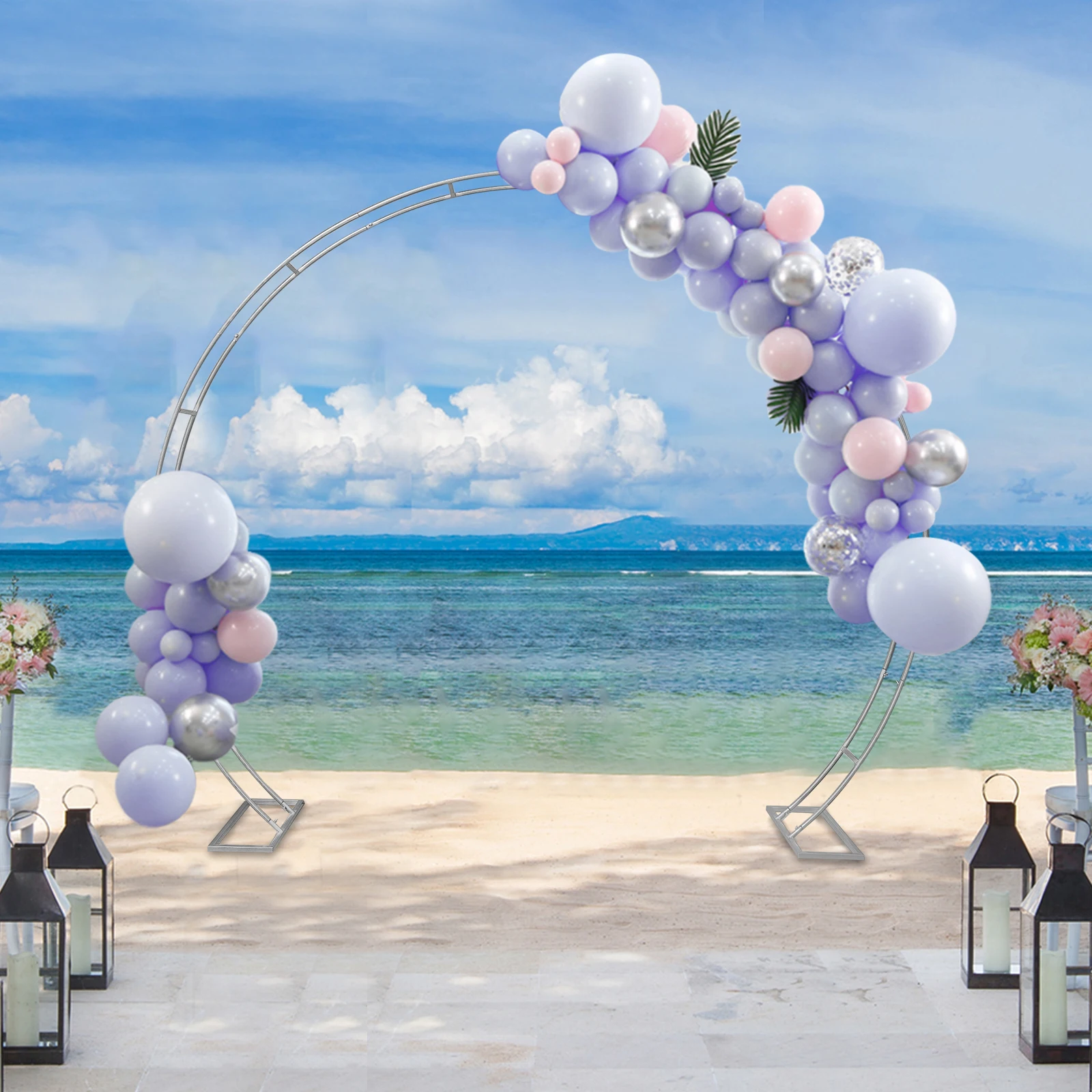

9ft Silver Circular Arch Wedding Backdrop Stand Mall Party Decor Dual Pipe Rack