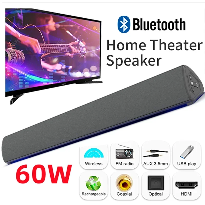 60W Wireless TV PC Soundbar Bluetooth Speaker Home Theater 3D Stereo Sound System Karaoke Subwoofer FM Music Center Sound Bar