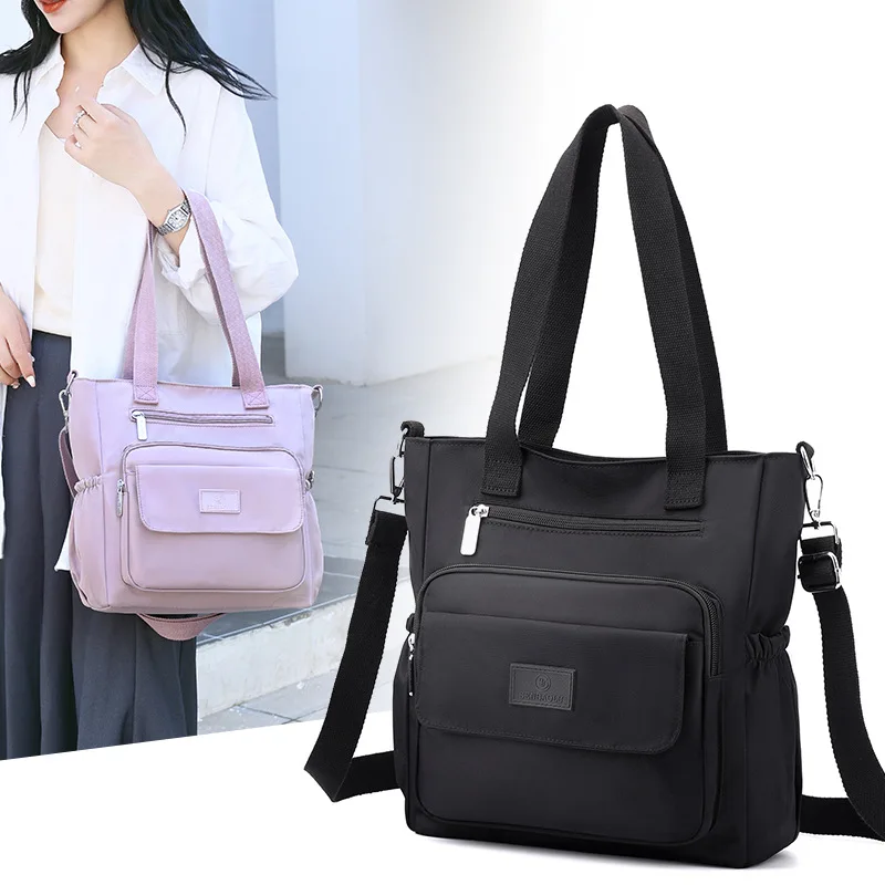 Waterproof Nylon Shoulder Bag Women Casual Crossbody Bag Multifunction Shopping Handbag Large Capacity Messenger Bag