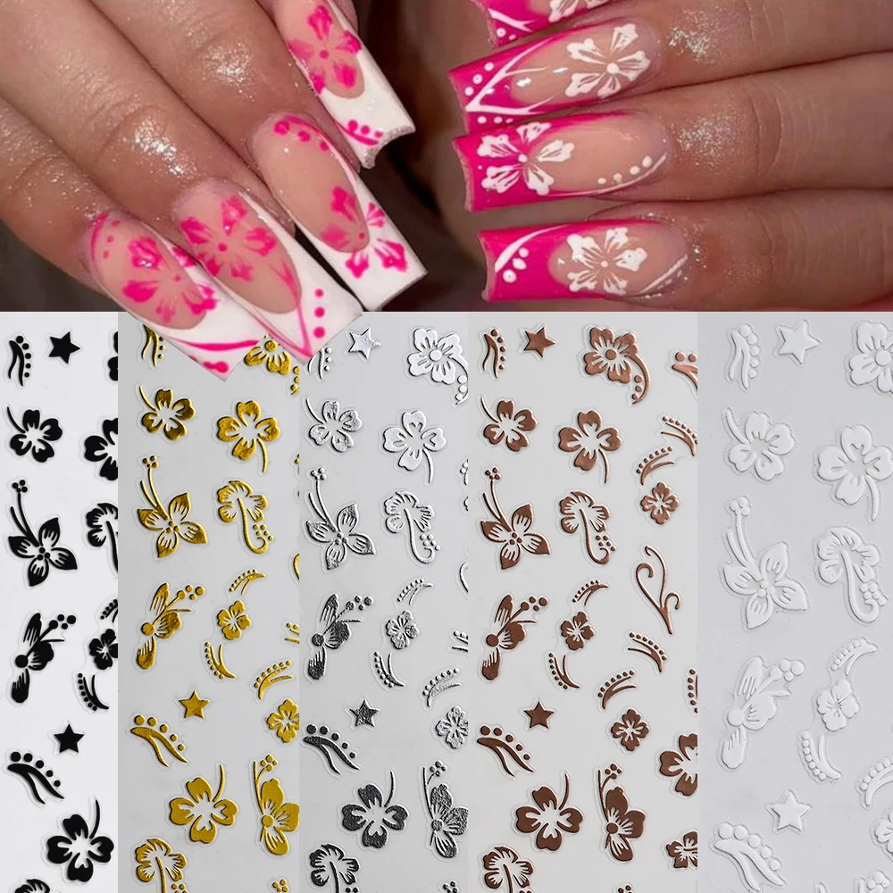 3D Lace Flower Nail Sticker White Pink Rose Red Yellow Y2K Petal Floral Gel Polish Decal Slider DIY Romantic Manicure Decoration