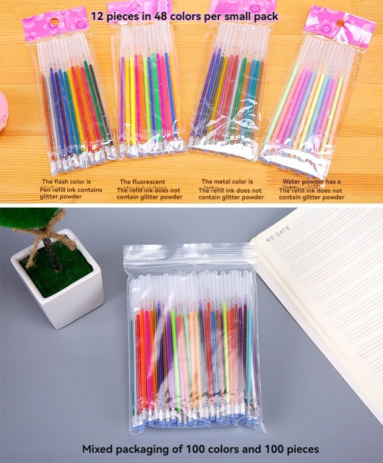 12-100 Farbige Gelstift-Nachfüllungen Set - Glitzer, Pastell, Textmarker, Metallic-Tinte für Künstler, Scrapbooking und Graffiti-Zeichnen – Detail 11
