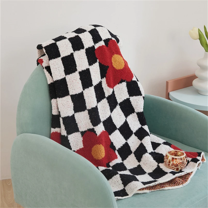 Korean Style Fresh Style Plaid Sea Half-side Velvet Casual Blanket Office Nap Knitted Multipurpose Sofa Bed End Blanket