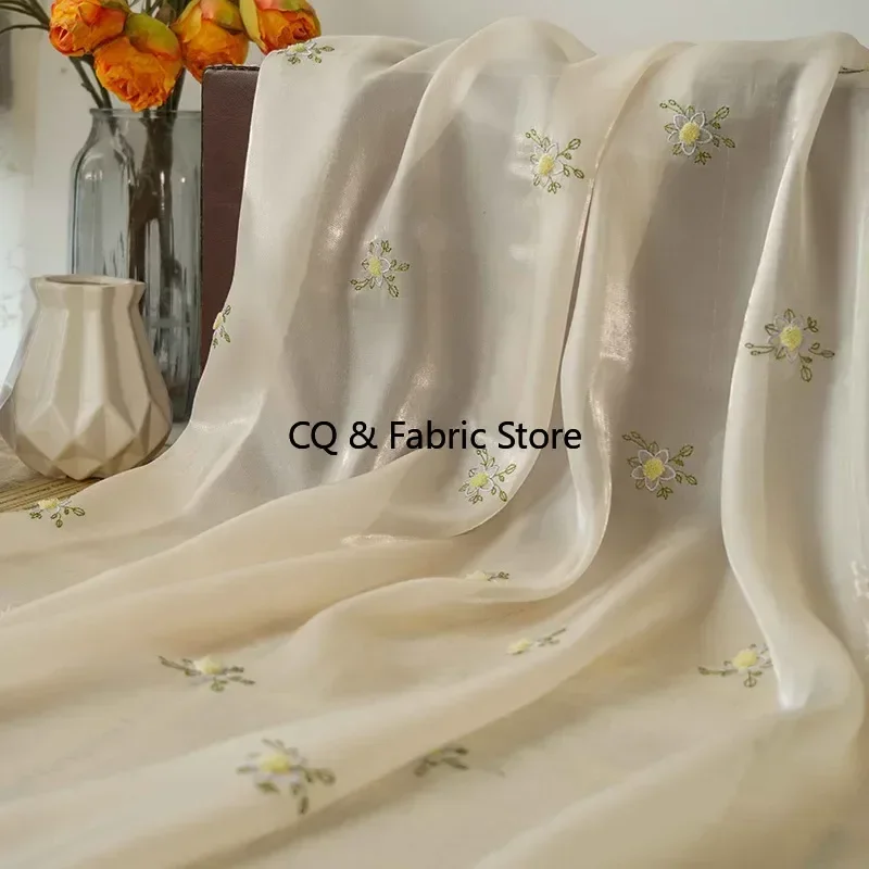 

Spring And Summer Light Apricot Embroidered Flower Fabric Exquisite Women's Wear Soft Fabric Designer DIY Accessories