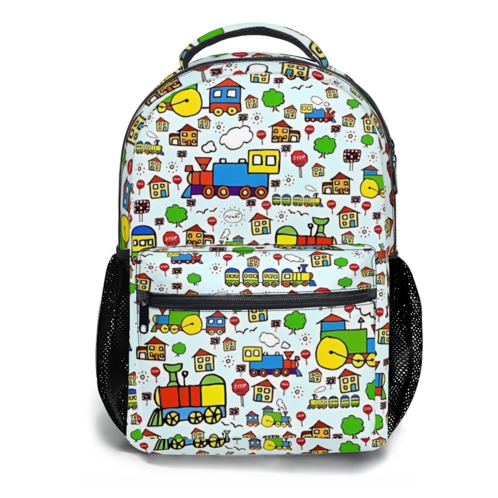 New Fashionable  Cute Trains Backpack Bag Large Capacity Trendy Book Bag Multi-pockets Adjustable 17inch