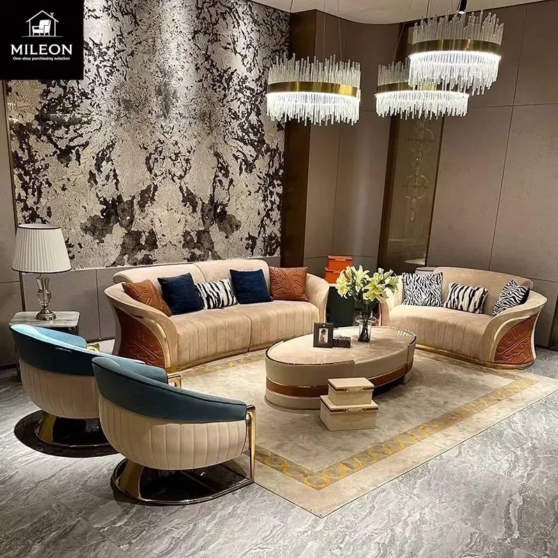 Design European-style Premium Velvet Fabric Designer Curved Sofa Set Living Room Furniture Sofa Hotel Customization