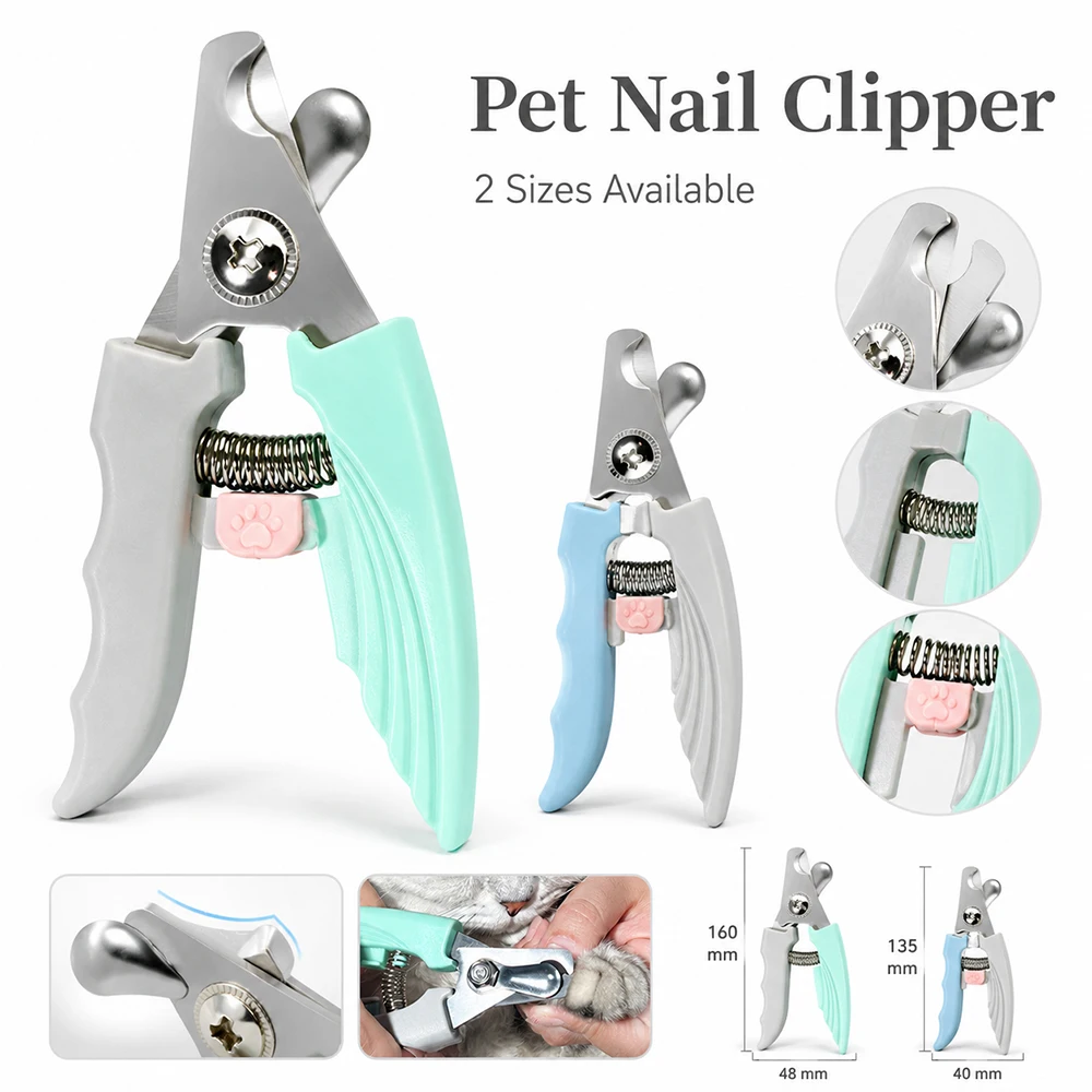 Cortador de Unhas para Pets com Lâmina de Aço Inoxidável e Protetor de Segurança, Cabo com Mola para Gatos, Cães e Pets de Pequeno e Médio Porte, Ferramenta de Tosa