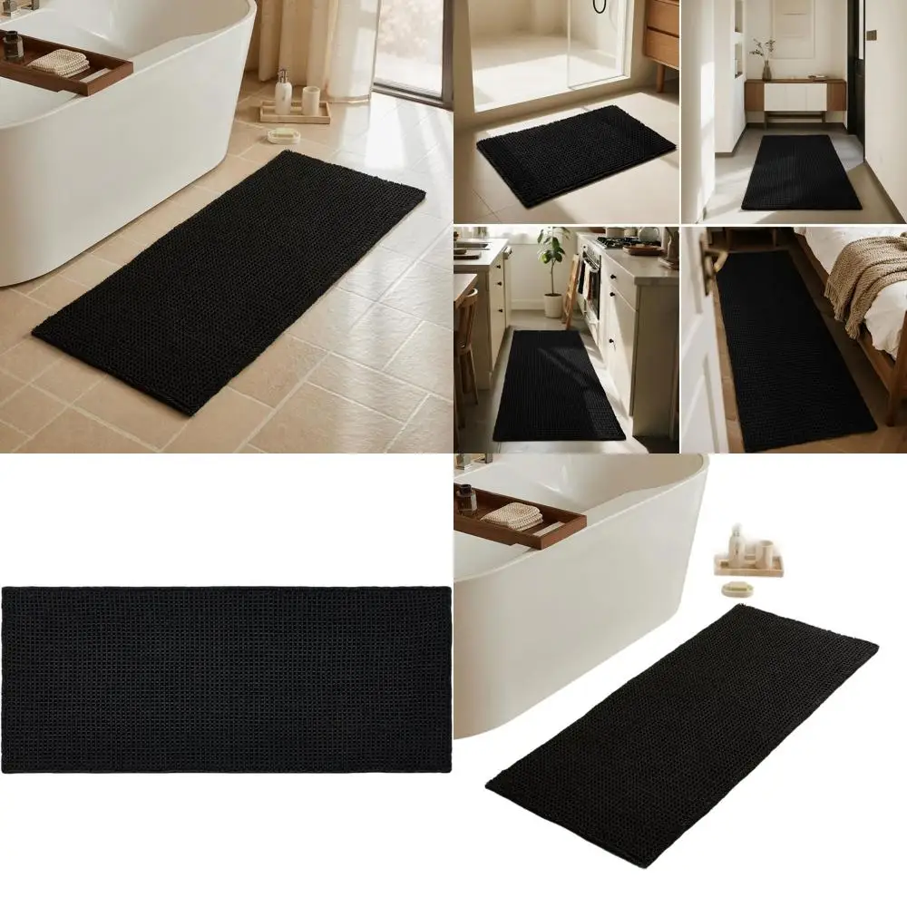 

24x60 Inch Black Non-Slip Soft Absorbent Quick-Drying Bathroom Runner Mat