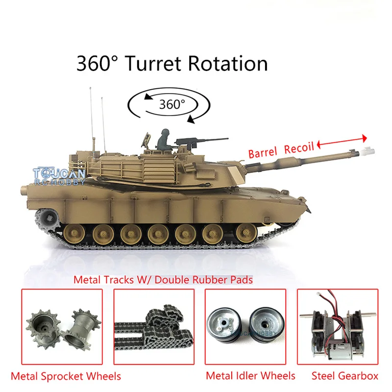 1/16 Scale Heng Long 7.0 Abrams Radio Controlled Tank Model 3918 360° Turret Barrel Recoil Metal Tracks RC Toy TH17801