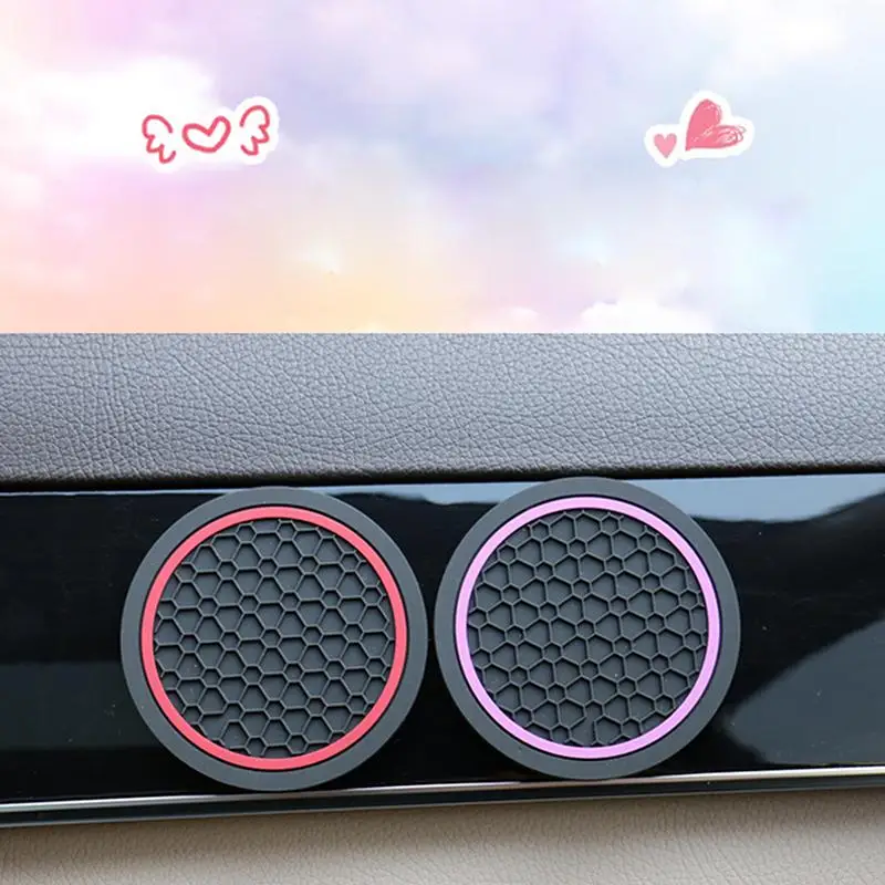 2 Pcs Car Anti Slip Insert Cup Holder Pads Universal Size Silicone Coaster Set for Auto Interior