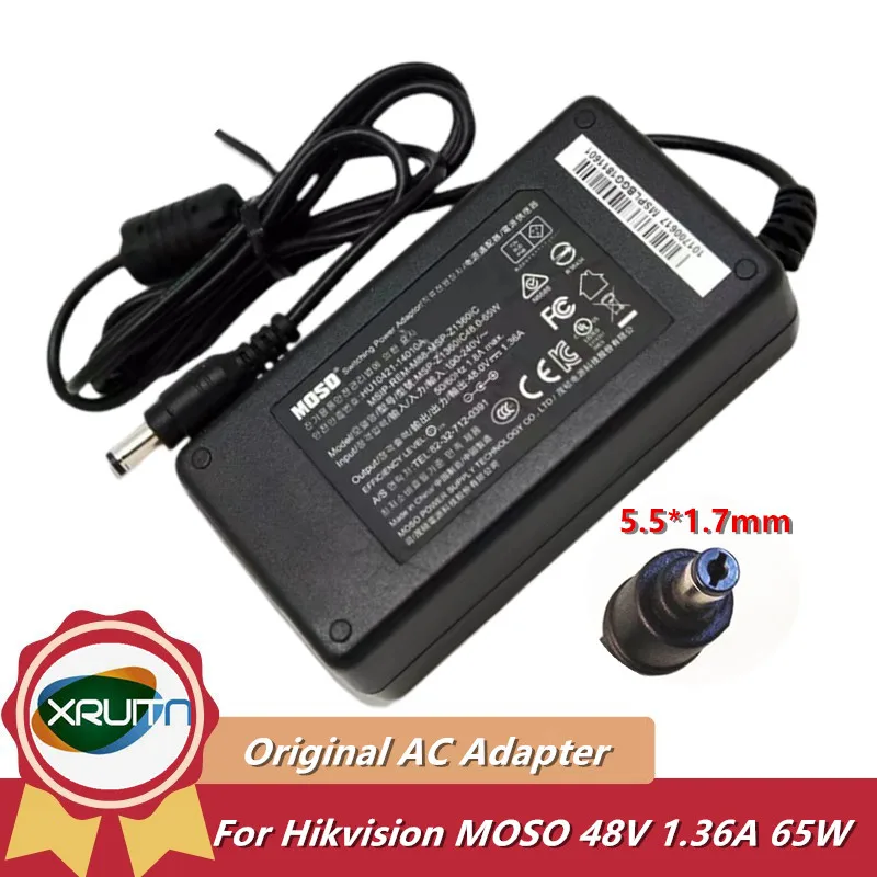 Original MOSO 48V 1.36A 65W AC Adapter Charger For Hikvision Video Recorder POE Power Supply MSP-Z1360IC48.0-65W HU10421-14010A