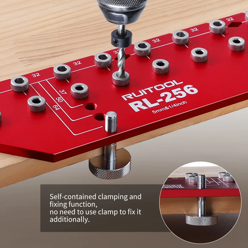 Set di maschere perni per scaffali Guida per trapano perni per scaffali a 11 fori in lega di alluminio per strumenti di installazione per scaffali dell'armadio con custodia