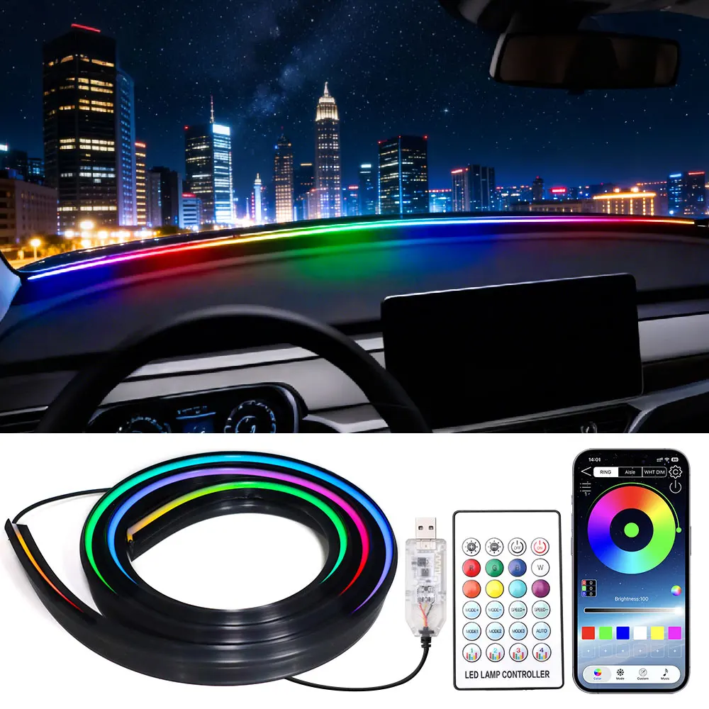 Auto-LED-Ambientelicht 140/150cm Frontscheibe Silikon-LED-Streifen Symphony mit Scanning USB Atmosphären-Kit App/Fernbedienung