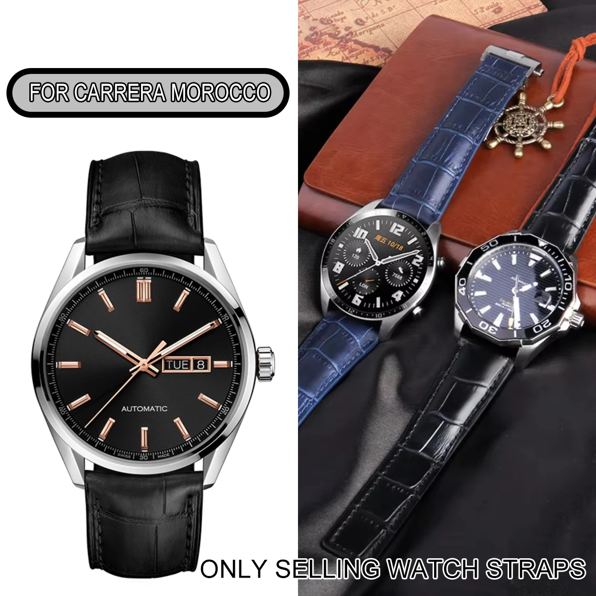 

Wristband 19mm 20mm 22mm Crocodile pattern Cow Leather Watch Strap For Tag Heuer Carrera Monaco Brown F1 Bracelet Watch Band