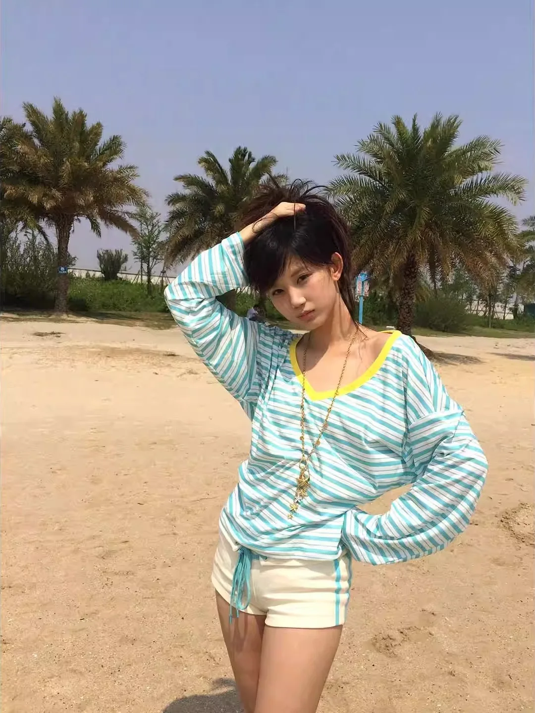 الأمريكية كسول Sle تي شيرت مخطط المرأة الصيف Vaion على الوجهين ارتداء Sunade فضفاض عادية طويلة Sve