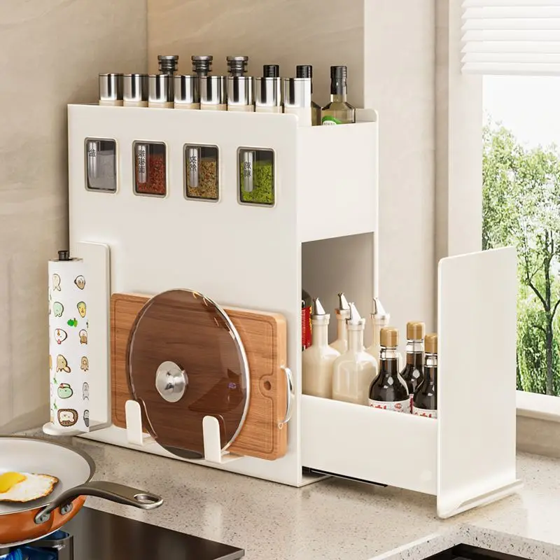 Kitchen rack, multi-functional pull-out seasoning, salt seasoning tank storage box, countertop shelf storage rack