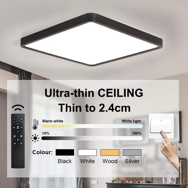 moderno quadrado led luz de teto com controle remoto ultra finas lampadas de teto luminaria regulavel quarto e sala de estar 24 centimetros 01