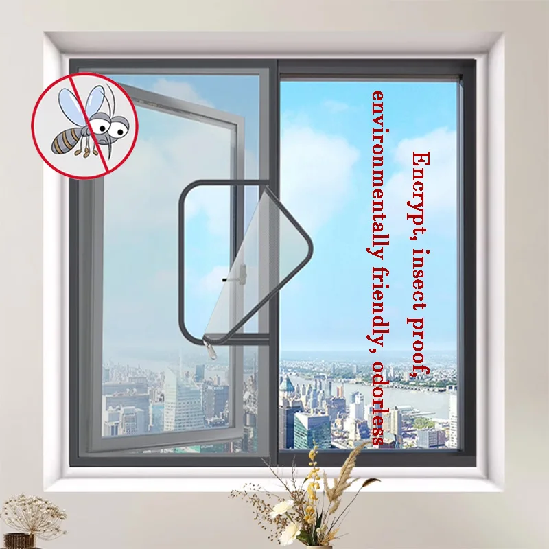Customizable gray U-shaped zipper window screen, self-adhesive mosquito screen window, insect proof invisible mesh, detachable