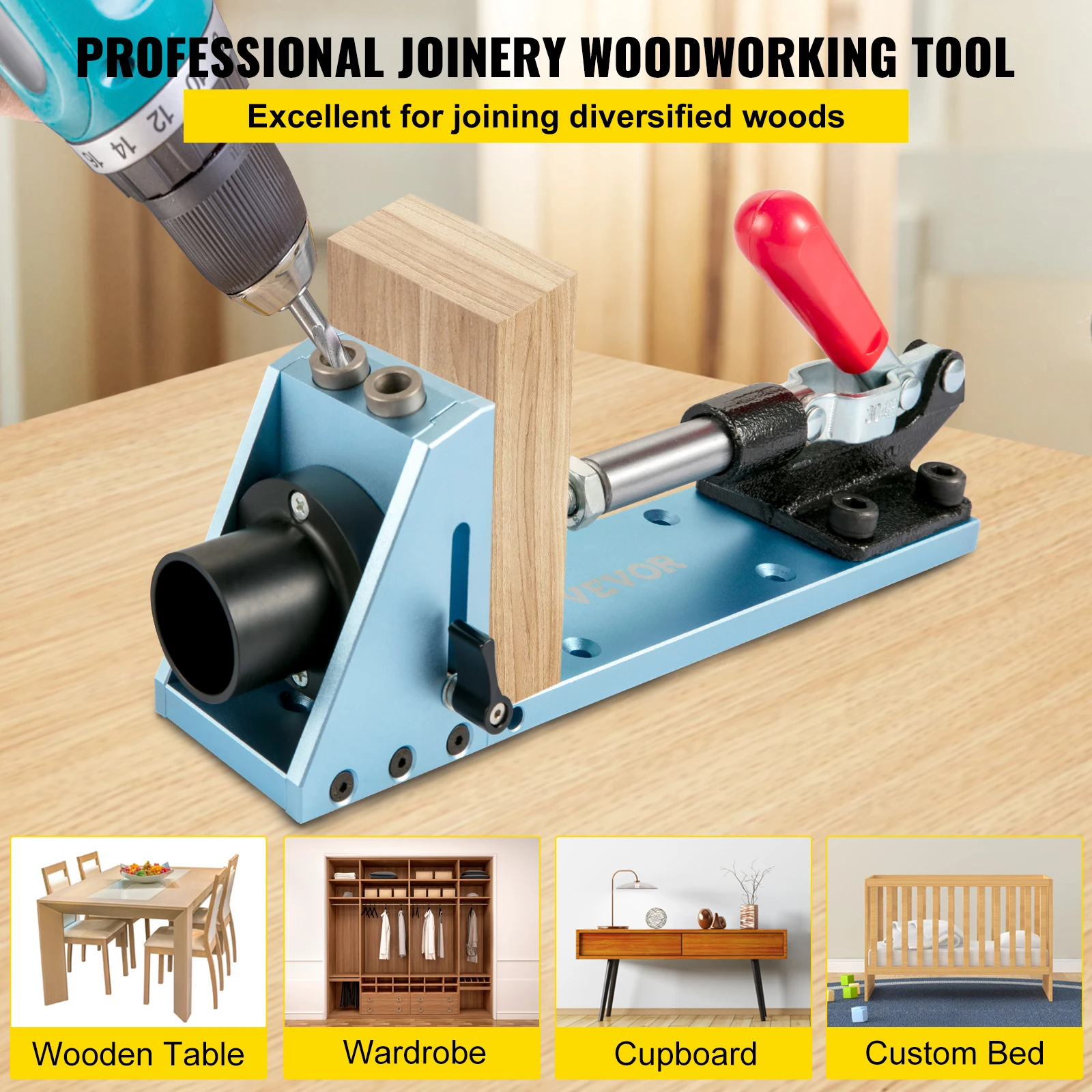 VEVOR Pocket Hole Jig Kit System M4 alluminio aggiornato falegnameria regolabile falegnameria guida di perforazione per la lavorazione del legno Set di strumenti per intaglio