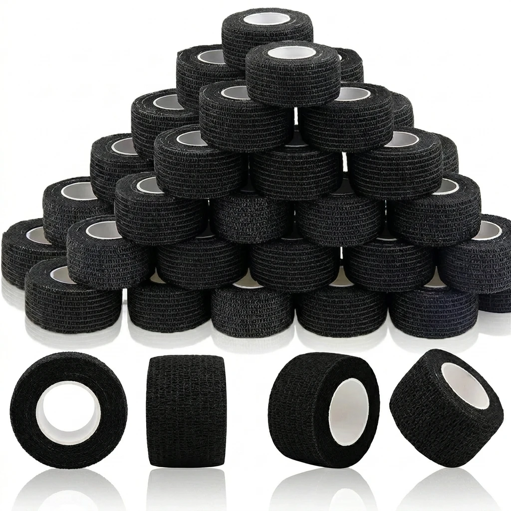 2.5CM Tattoo Grip Bandage Cover Black Self-Adhesive Elastic Wrap Anti-Slip Machine Handle Tape Professional Tattoo Accessories