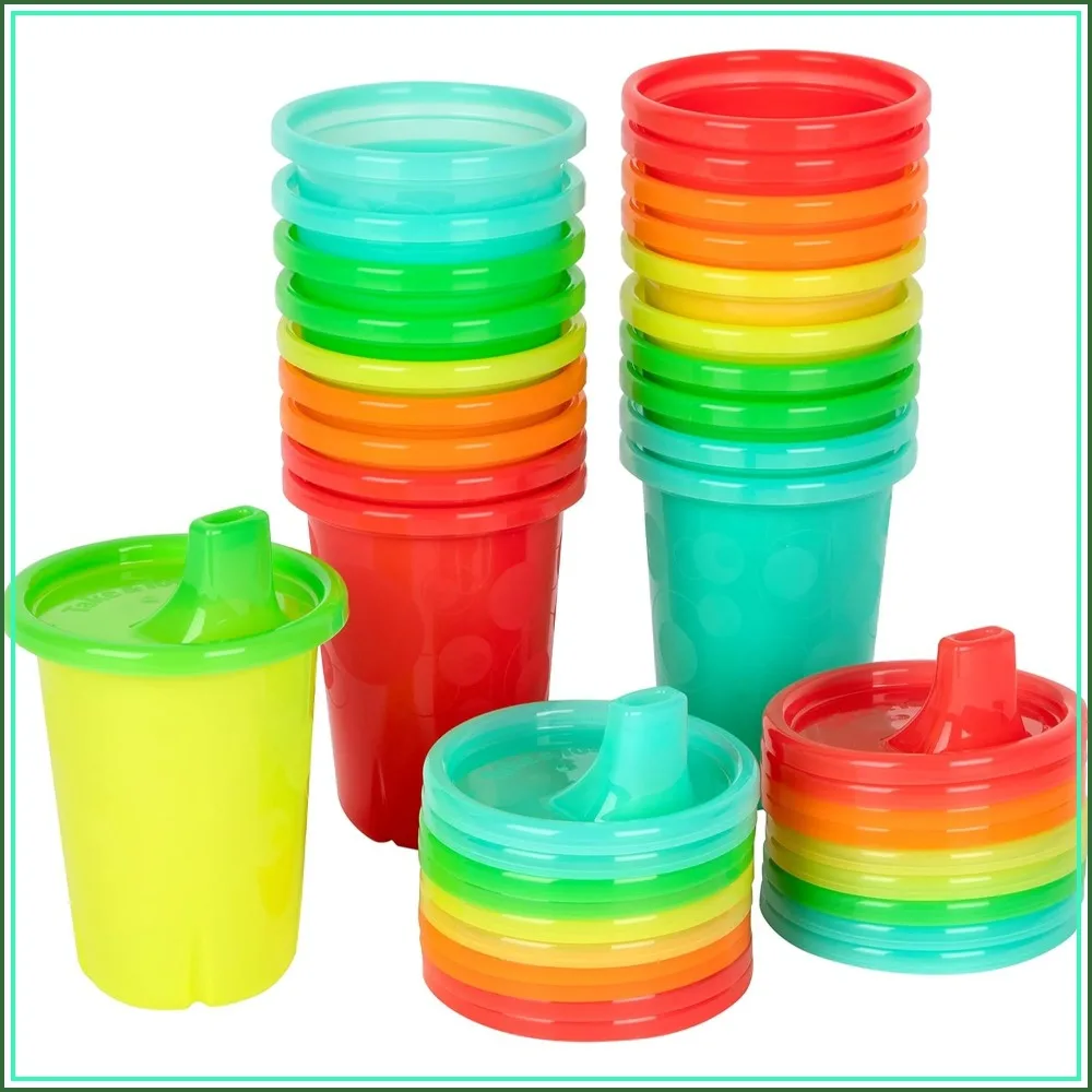 Spill Proof Sippy Cups Rainbow Party Pack - Reusable Toddler Cups with Snap On Lids, 20 Count, Ages 9 Months+