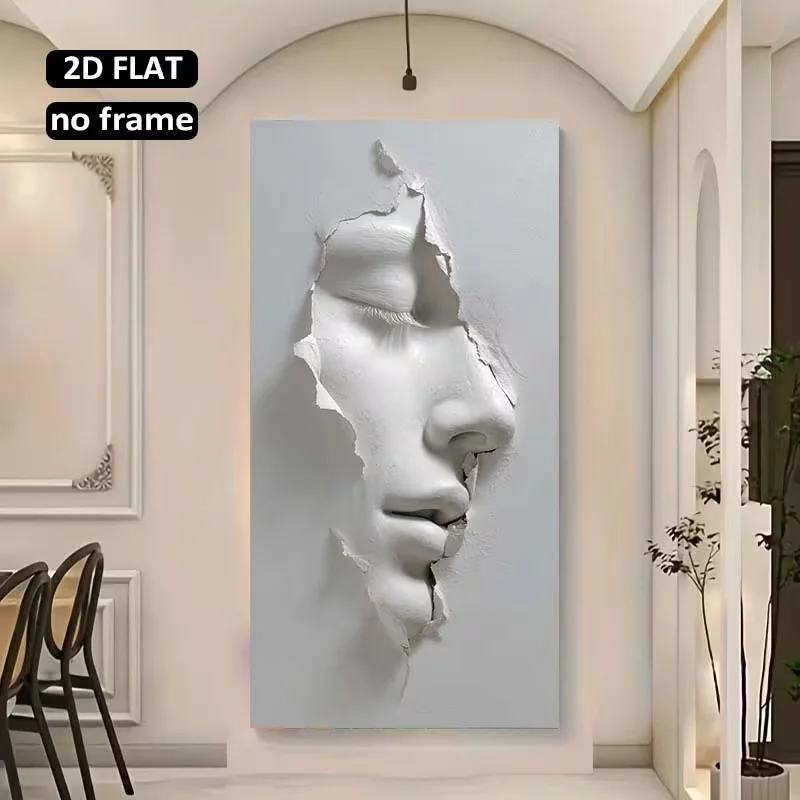 2D Flat, 1pc Large Modern Abstract Face - Wide Suitable for Living Room & Bedroom, Minimalist Large Scale Canvas, Unframed Moder