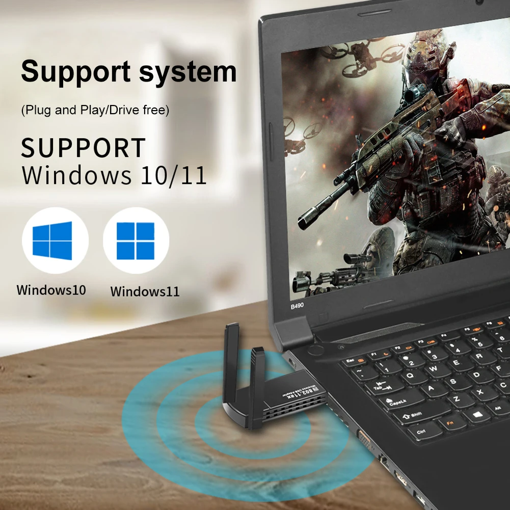 Adaptador sem fio externo USB, Dongle de alta velocidade, Placa de rede, Antena para laptop, PC, WiFi 6, 2.4G, 5GHz