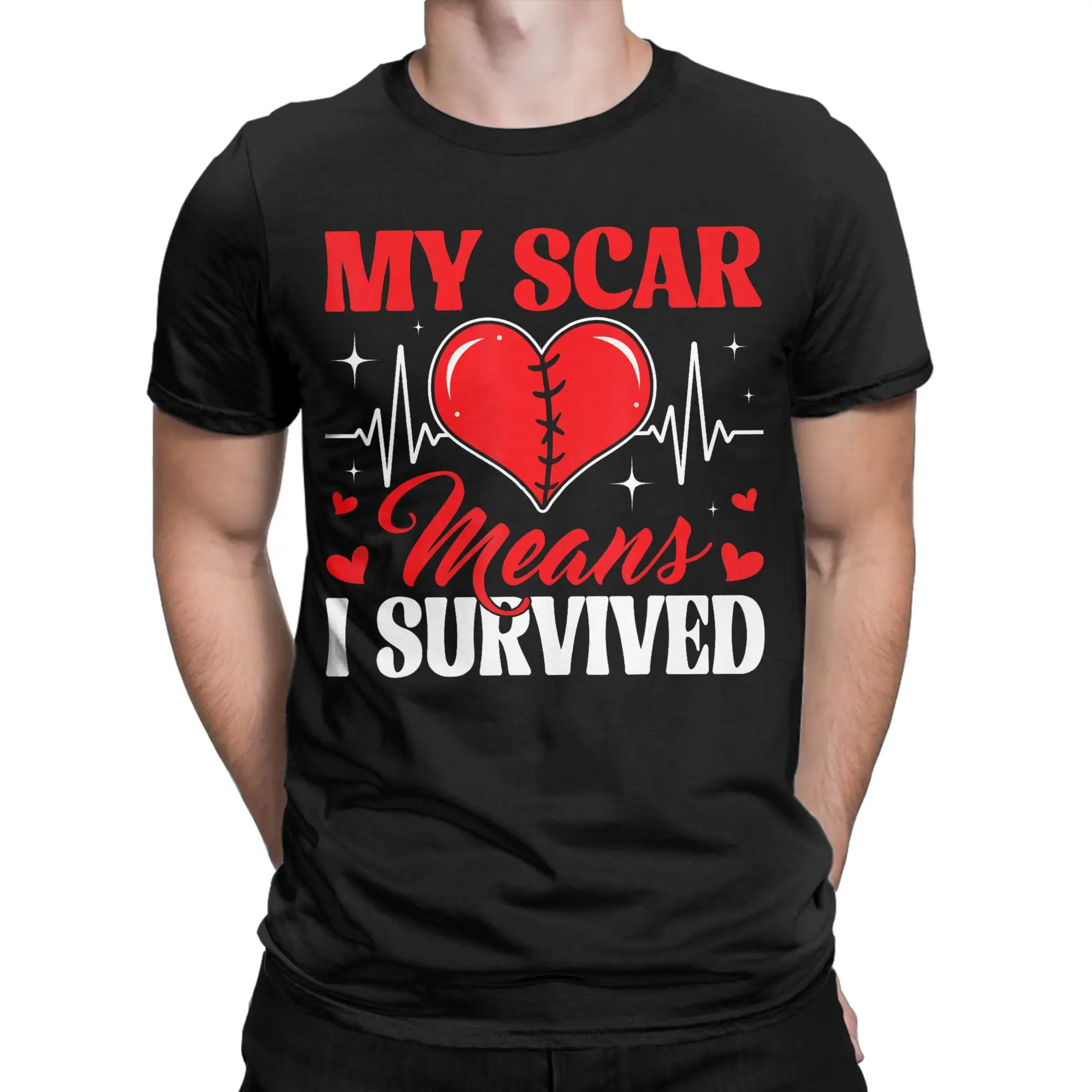 My Scar Means I Survived Heart  T-Shirt Men  Fashion Cotton Tee Shirt Crew Neck Short Sleeve T Shirt Gift Idea Clothes
