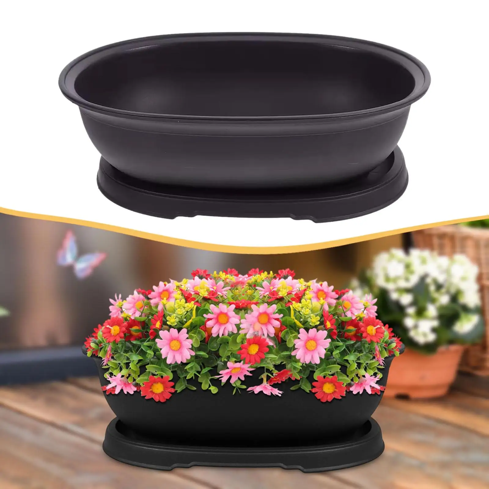 

Овальный пластиковый цветочный горшок для комнатных растений, небьющийся, с поддоном для влажности, для декора офисного стола, сада, двора