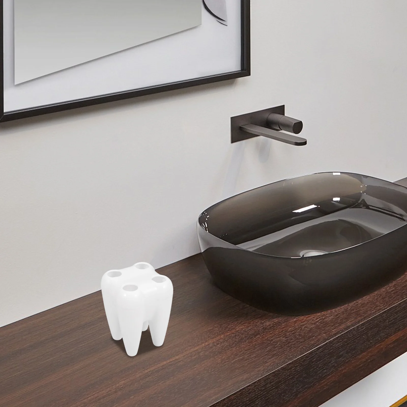 

2Pcs Fashionable Toothbrush Holder Set Stylish Tooth-Shaped Bathroom Decor Countertop Accessory for Adults Breathable