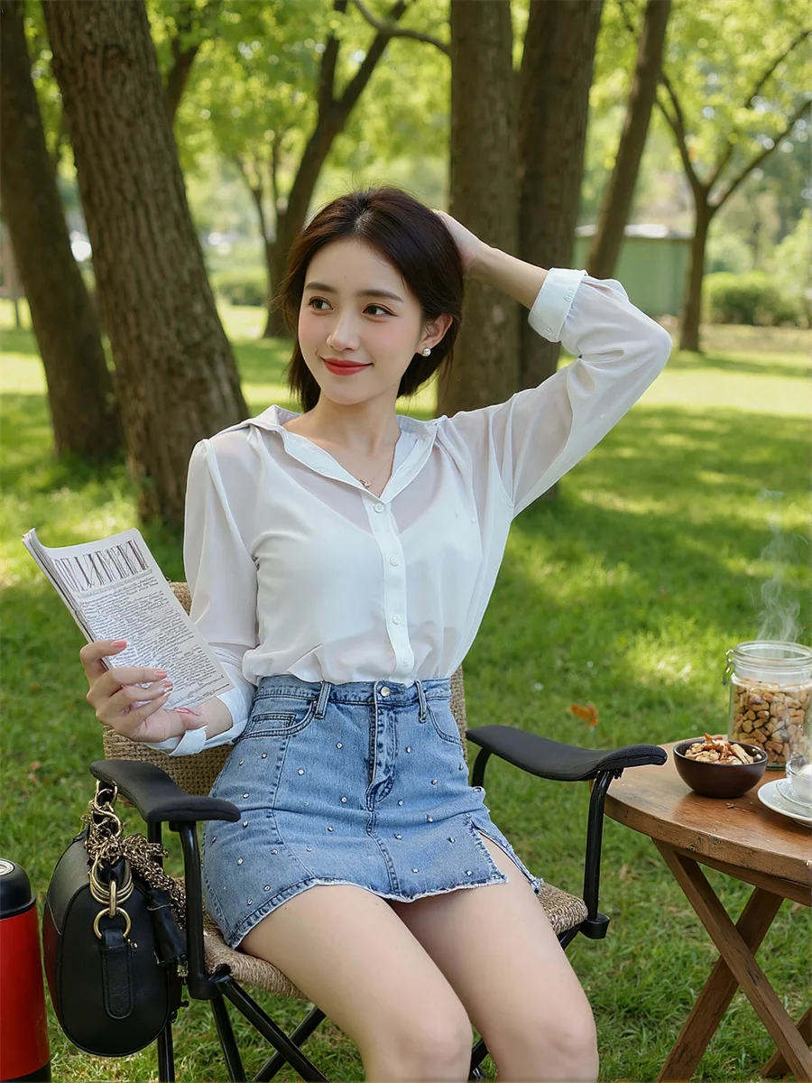 

Блузки без спинки с жемчугом в корейском стиле, рабочие топы для женщин, осенние подарки на День святого Валентина, облегающие повседневные блузки для студенток