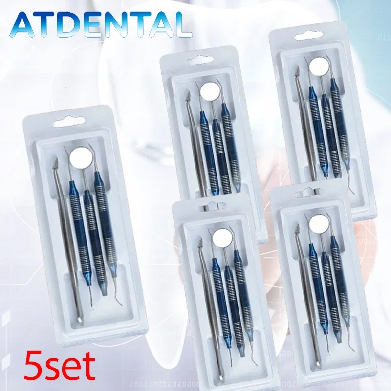 

5 Sets High Quality 4 Piece Dental Explorer Probes and Tartar Scrapers for Calculus Plaque Removal Teeth Cleaning Supplies