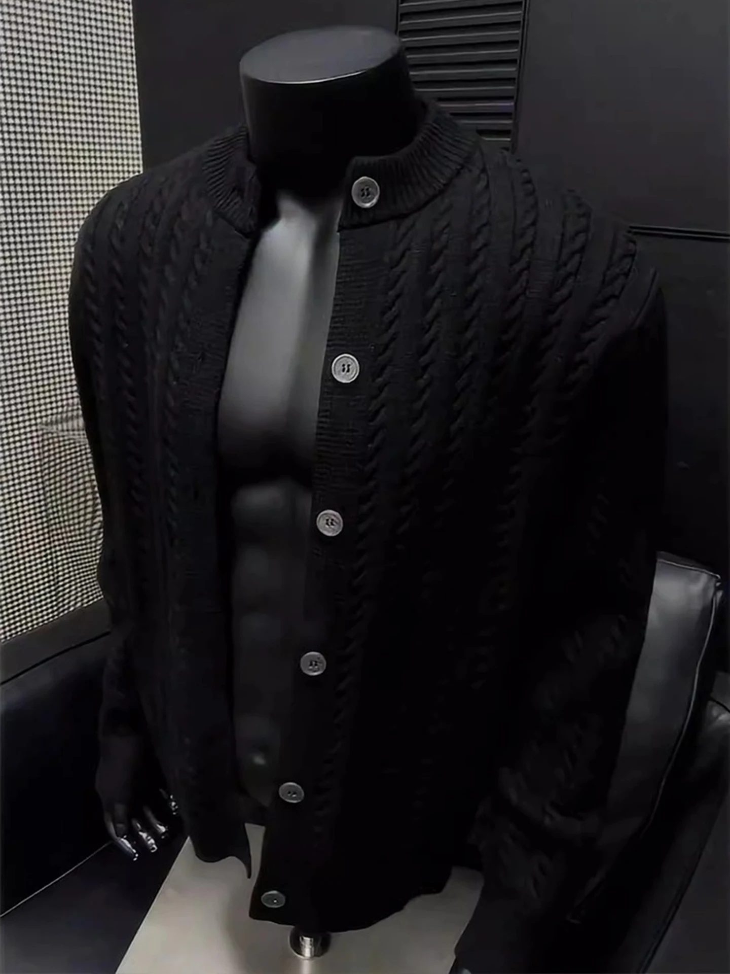 

Мужской вязаный кардиган свободного кроя с длинным рукавом, V-образным вырезом, на пуговицах, с узором «косы», удобный, в непринужденном стиле, осенняя верхняя одежда