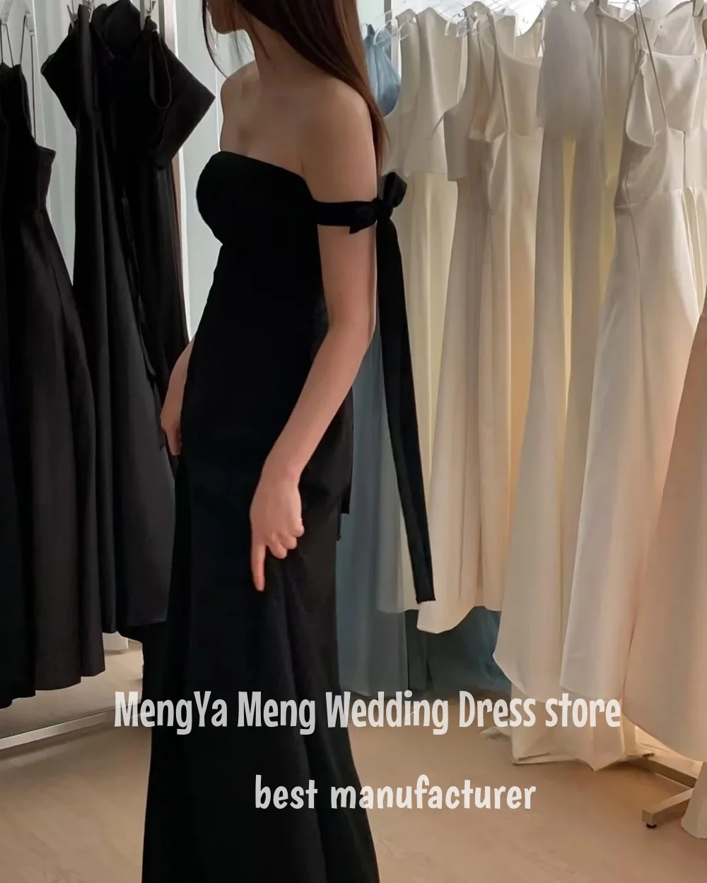 ZHUISHU personalizado Simple negro una línea Corea vestidos de noche sin tirantes dos estilos hasta el suelo vestido de fiesta de boda de talla grande