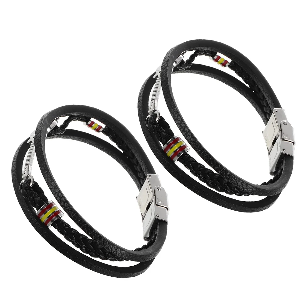 

2Pcs Punk Style Men's Black Bracelet Multi-Layer Guitar Wristband PU Adjustable Casual Party Punk Accessories Mens Jewellery