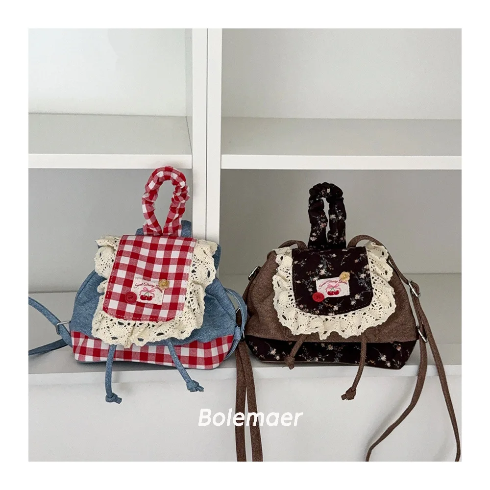 

Милый кружевной детский рюкзак, модный джинсовый рюкзак контрастного цвета для девочек, детские сумки для девочек