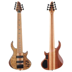 New Design 7 Strings Electric Bass Guitar 43 Inch Acitve Bass Guitar Neck Through Full Okoume Wood Body With Tree Burl Top