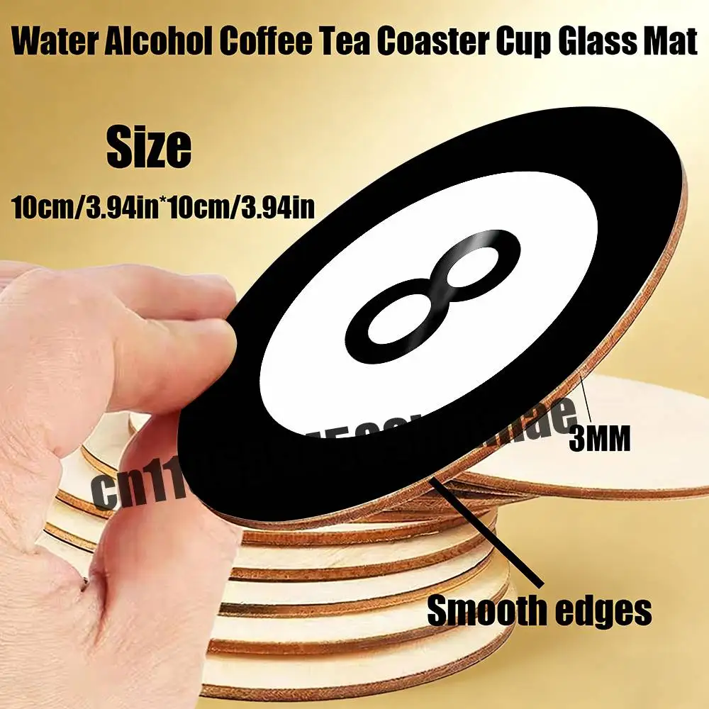 

For 8 ball Lucky 8ballFor Water Coffee Tea Coaster Cup Glass Mat 10CM Wood Round Dining desk Decoration