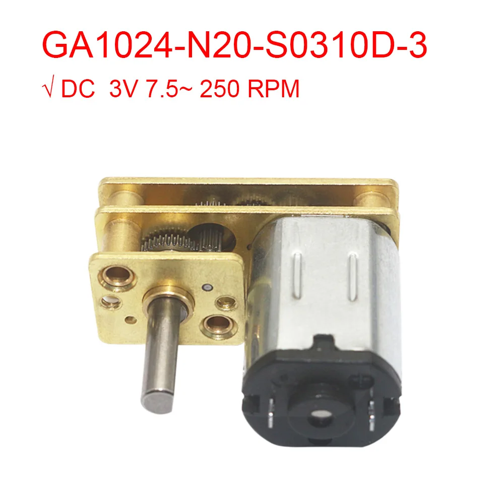 GA1024 N20 DC 3V Flip Output 3mm D Cut Shaft Mini Micro Gear Metal Motor with Gearwheel Gearbox Reducer 7.5 25 50 75 150 250 RPM