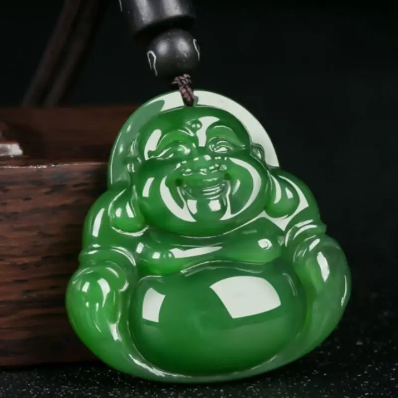 Natural green hetian jade carve Buddha Patronus pendant Bless peace necklace jewellery fashion for women men lucky gifts