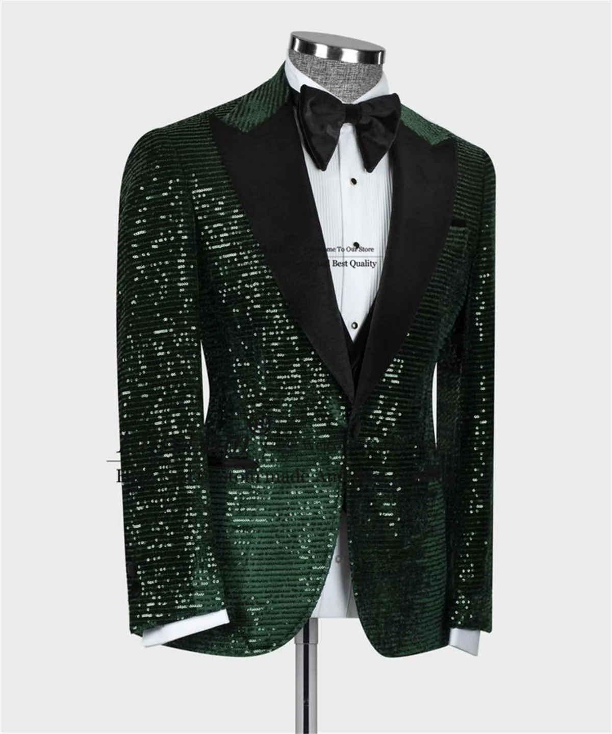 Shiny Sequins Men Suits Peak Lapel Groom Wedding Tuxedos 3 Pieces Sets Male Prom Blazers Slim Fit Business Costume Homme Marrige