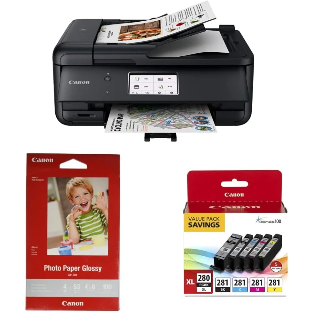 캐논 TR8620a 올인원 프린터 (광택 포토 용지 100매 4x6 포함) 및 PGI-280XL/CLI-281 5색 잉크 팩 콤보