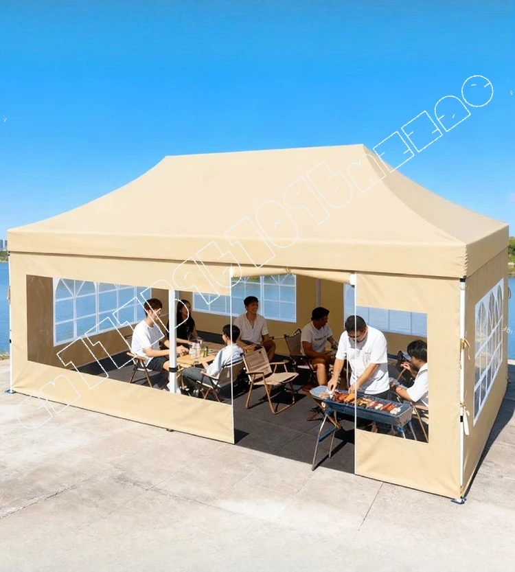

Khaki Windshield Transparent Enclosure Awning Four-legged Umbrella Tent Stall Telescopic Four-corner Awning Outdoor Rainproof
