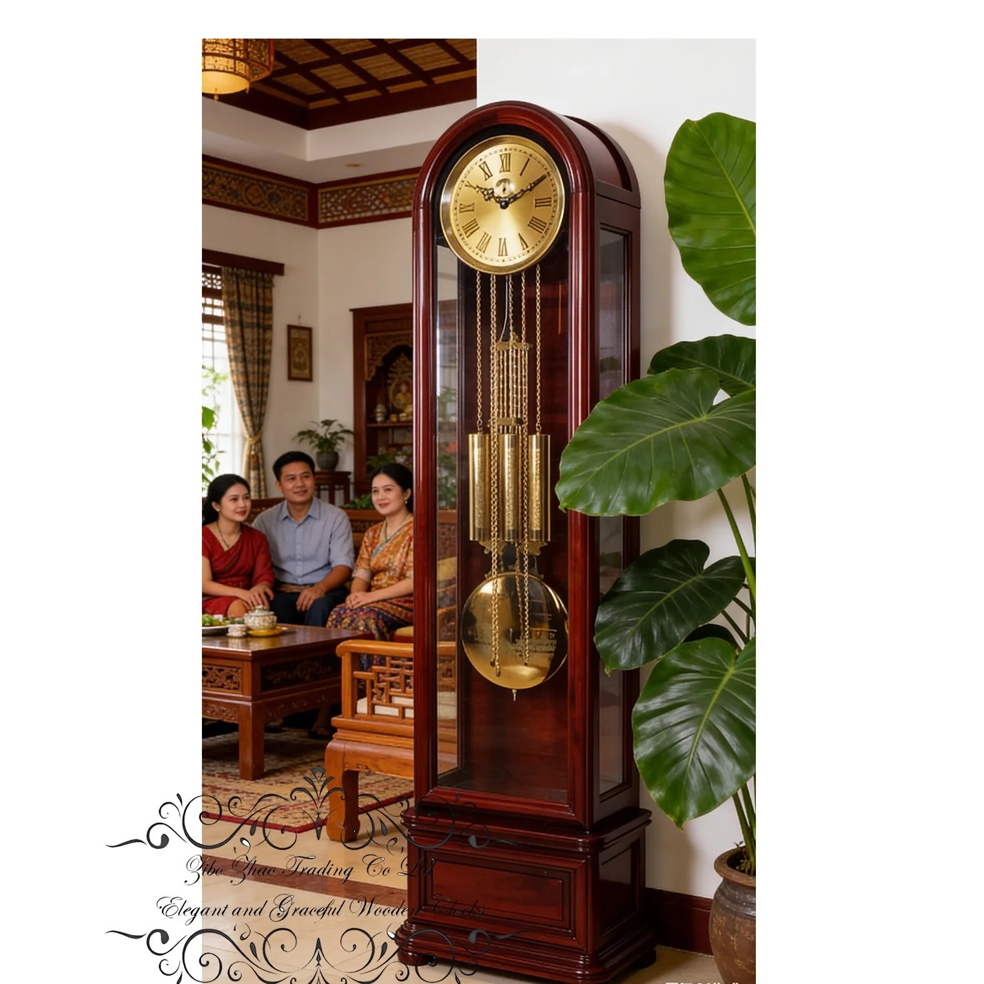 Fesler Classic Standing Grandfather Floor Clock Wooden Antique Luxury Arabic Numerals Single Chime Hermle Mechanical Living